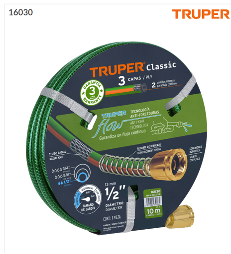 [16030] 16030 Manguera 1/2' reforzada 3 capas 10 m conexiones de metal MAN-10X1/2R