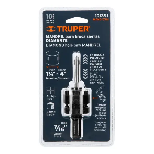 [101391] Mandril para brocasierra diamante con rosca 7/16', Truper mand-7/16i