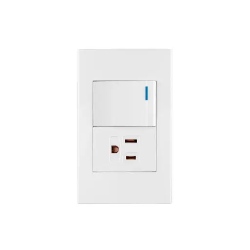 [45591] 45591 Placa armada 1 interruptor,1contacto,1.5mod,Española, blanco PA-APCO15-EB