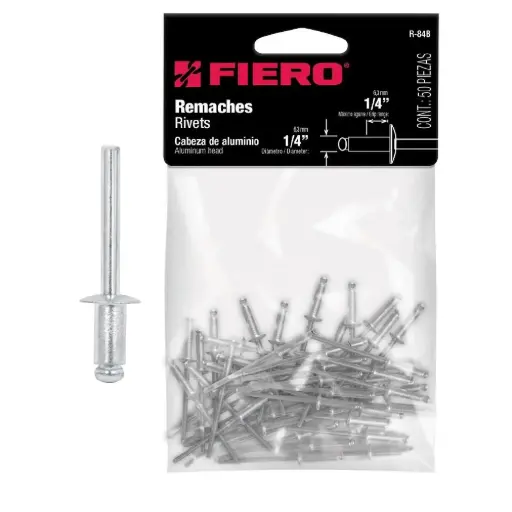 [44532] Bolsa con 50 remaches de 1/4' x 1/4' de aluminio, ala 1/2' r-84b
