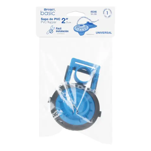 [49346] Sapo de 2' de PVC para WC, azul, con cadena plástica, Foset sa-006