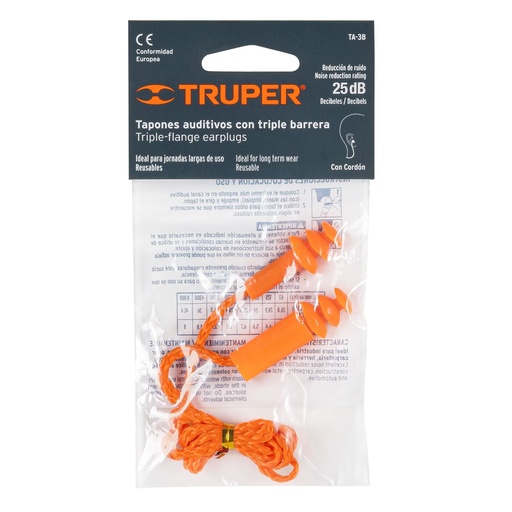 [14225] Tapón auditivo reutilizable triple barrera con cordón ta-3b