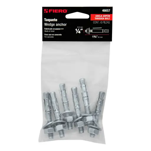 [46657] 46657 Bolsa con 6 taquetes arpón 1/4' x 1-3/4', Fiero TAE-1/4A1