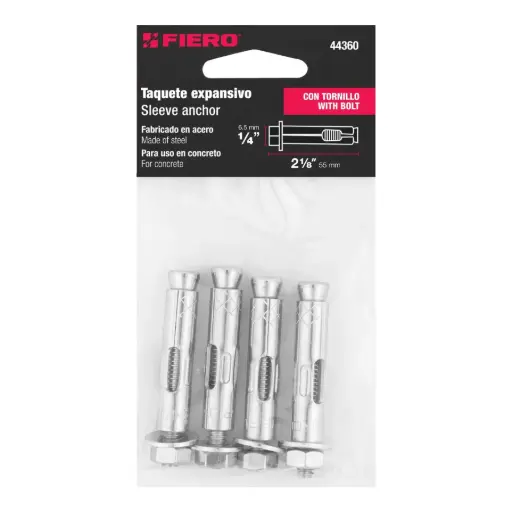 [44360] Bolsa con 4 taquetes expansivos de 1/4' con tornillo, Fiero tae-1/4t